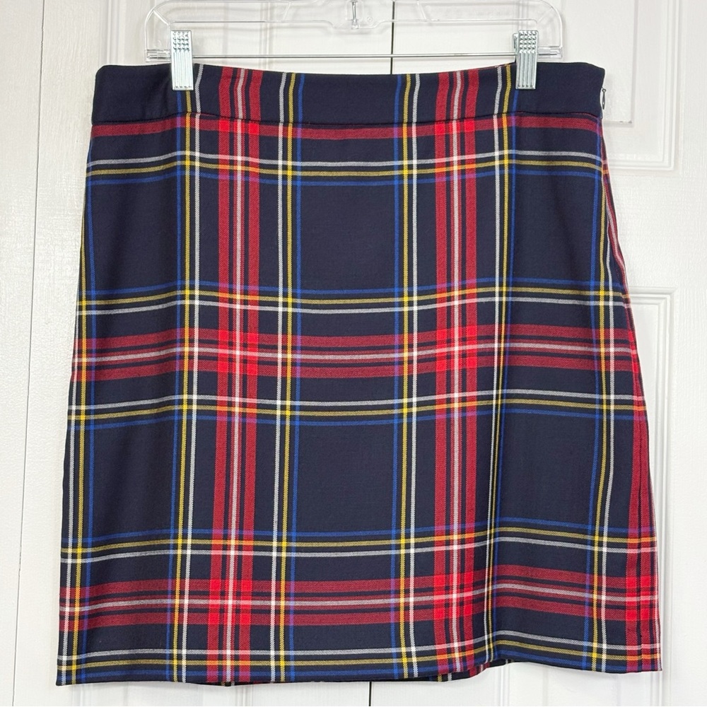 Talbots Preppy Navy Blue & Red Multi Plaid Tartan Wool Mini Skirt 12P
